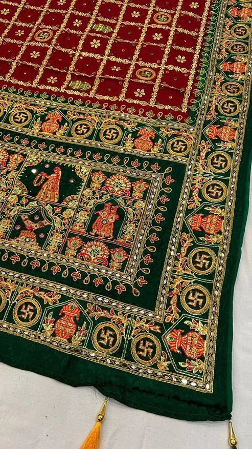 Pure Gajji Silk Hand Bandhej Garchola Sarees with Eye Catching Thread Embroidery - Image 2