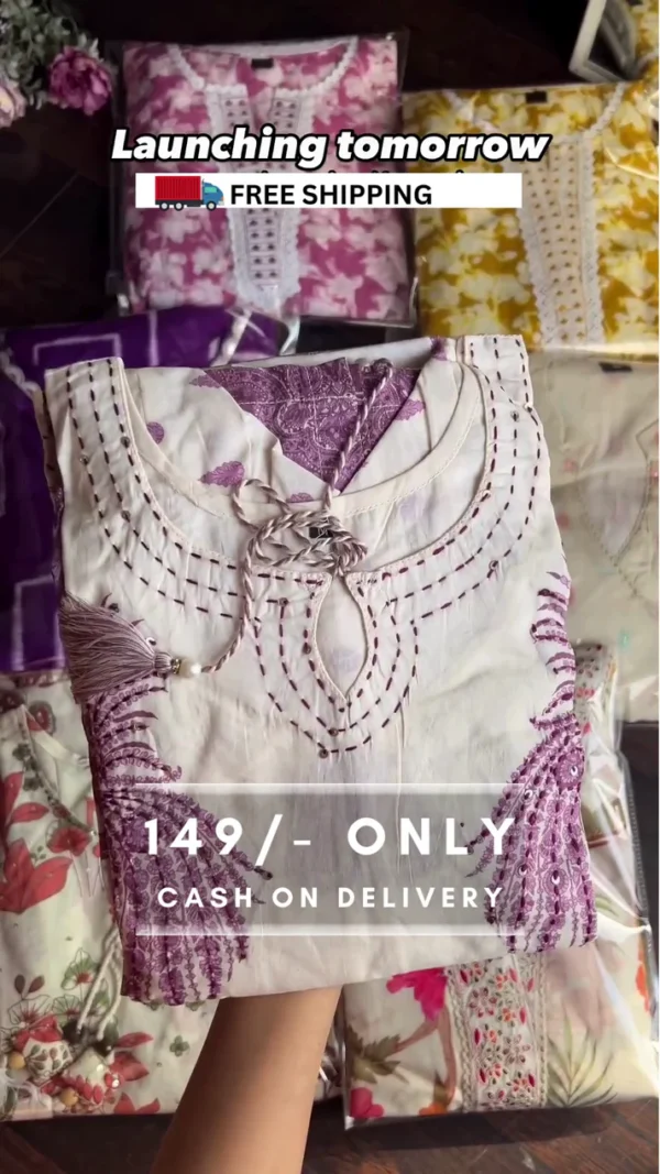 Unstitched Cotton Silk Salwar Suit Material Embroidered - Image 3