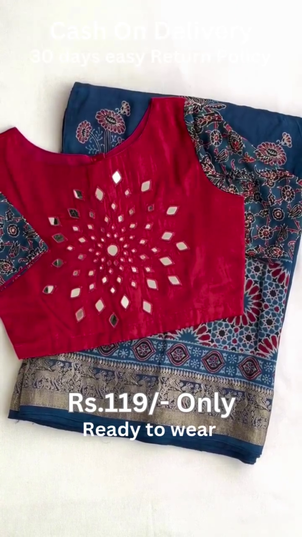 Women's Beautiful Georgette Mono Bengalori Silk Bandhani Heavy Work Border With Two Side Work Blouse - Image 4