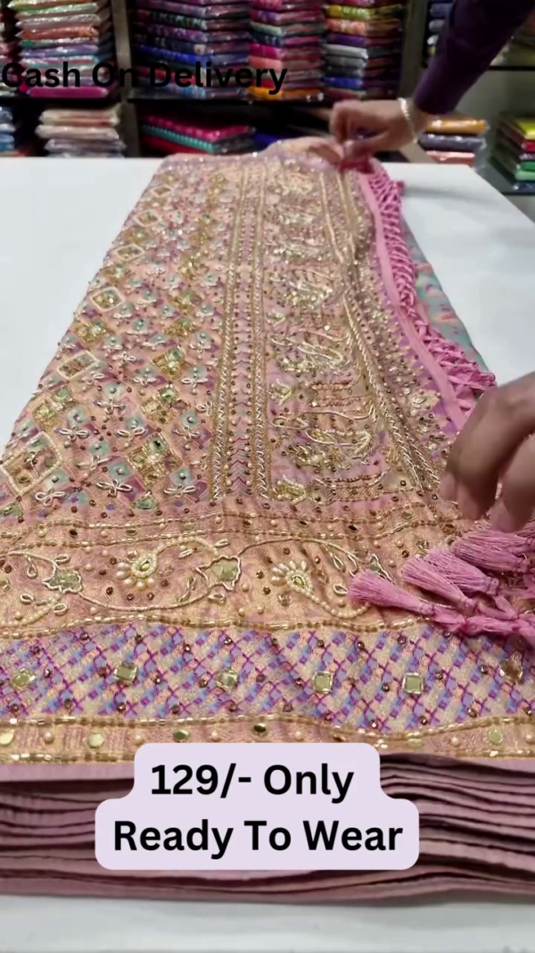 Classic Pretty Traditional Thread Embroidery With Top Notch Sequin Work On Georgette Fabric