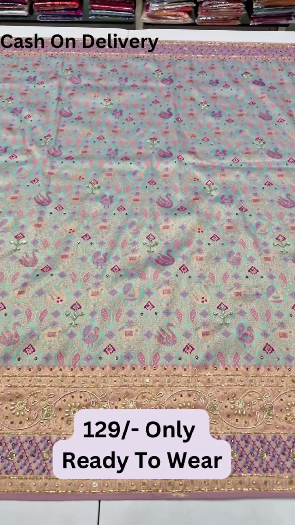 Classic Pretty Traditional Thread Embroidery With Top Notch Sequin Work On Georgette Fabric - Image 3