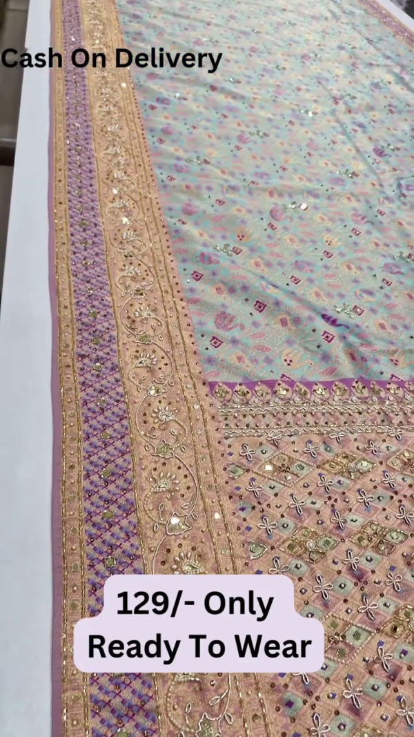 Classic Pretty Traditional Thread Embroidery With Top Notch Sequin Work On Georgette Fabric - Image 4