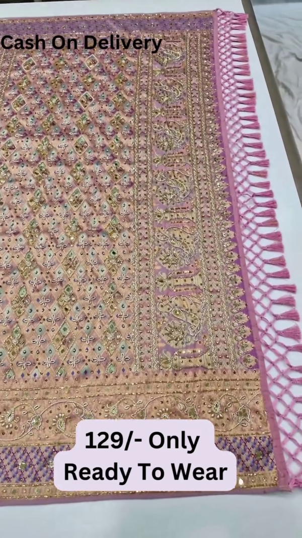 Classic Pretty Traditional Thread Embroidery With Top Notch Sequin Work On Georgette Fabric - Image 5
