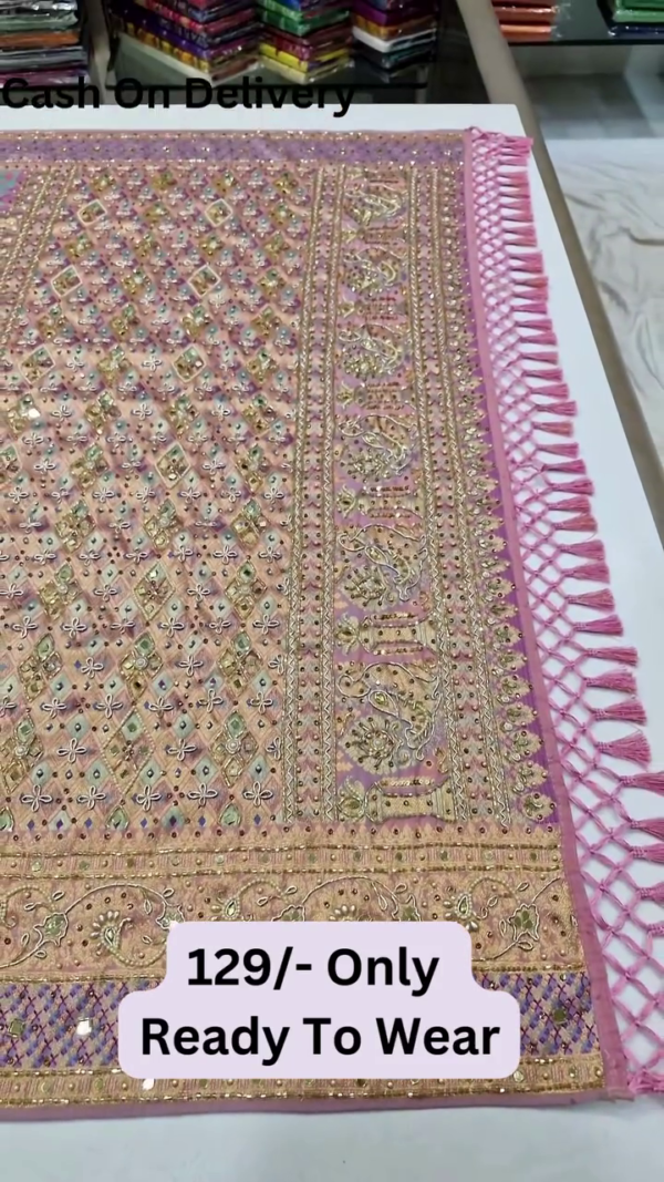 Classic Pretty Traditional Thread Embroidery With Top Notch Sequin Work On Georgette Fabric - Image 6