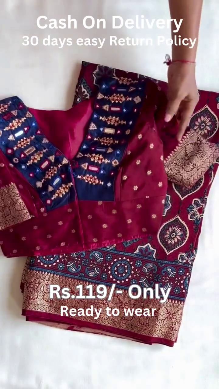 Women's Beautiful Georgette Mono Bengalori Silk Bandhani Heavy Work Border With Two Side Work Blouse - Image 3