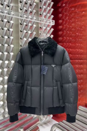 Prada Jacket Puff Black With Fur