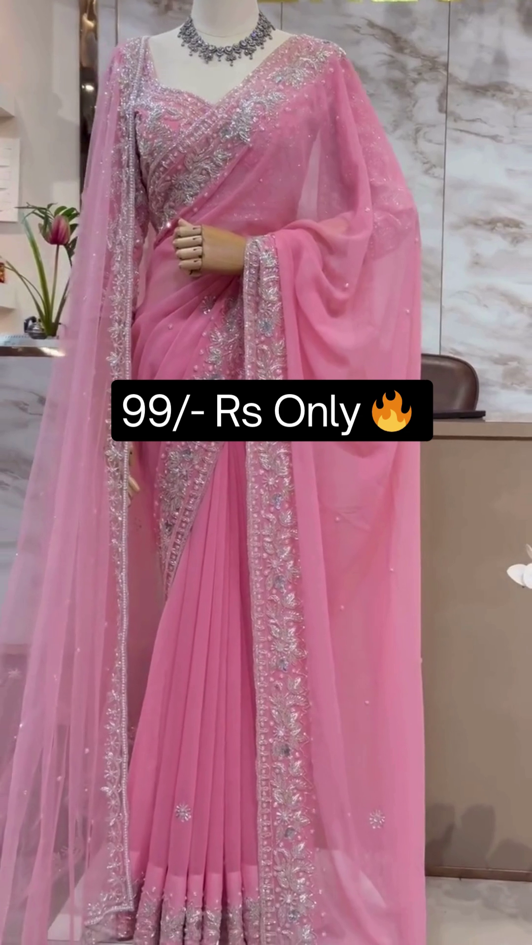 BEAUTIFULL GEORGEET MIRROR WORK SAREE FOR BEAUTIFUL WOMEN