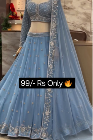 Sky blue georgette heavy embroidered wedding lehenga choli