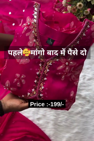 Organza Hand Work Unstitched Suit with 9gm shantoon bottom