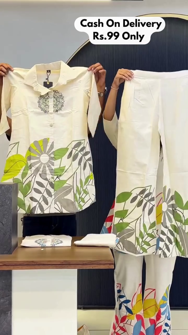 Printed Pure Cotton Tunic & Trousers Co-ords - Image 2