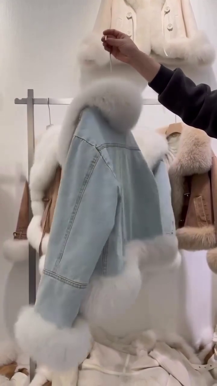 Winter Warm Loose Denim Jacket Women Fur Collar Padded Jacket Vintage Cotton Thick Warm Jean Outwear - Image 3