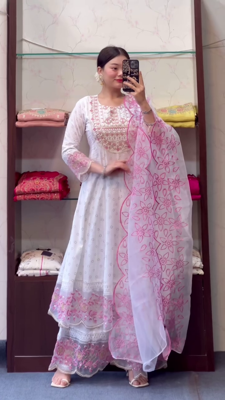 Embroidered Pure Cotton Round Neck Kurta & Sharara With Dupatta - Image 6