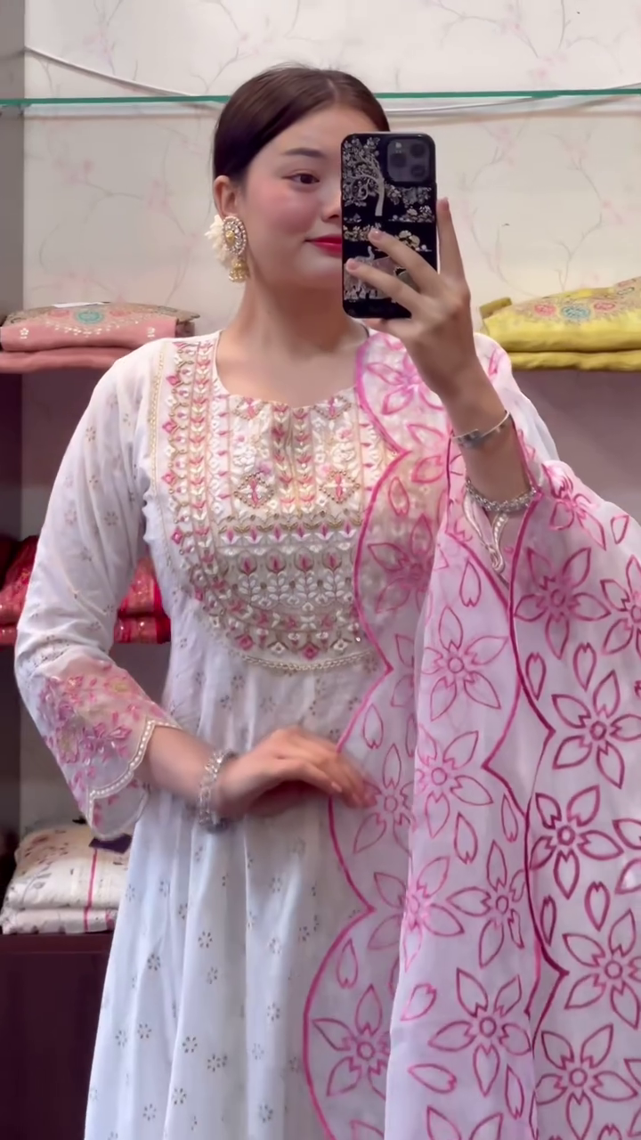 Embroidered Pure Cotton Round Neck Kurta & Sharara With Dupatta - Image 5