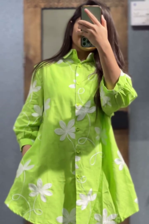 Cotton Embroidered Top with Poplin Bell Bottom Pant