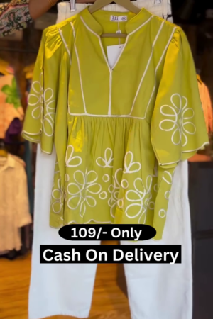 Embroidered Pure Cotton Top & Trouser Co-Ord Set
