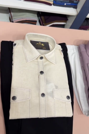 Men Solids Off White Regular Fit Utility Shirts