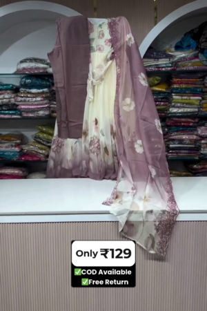 Fully Stitched Faux Georgette Embroidered Sequence Work Gown – Ready-to-Wear Ethnic Outfit for Parties & Festive Occasions -White & Purple