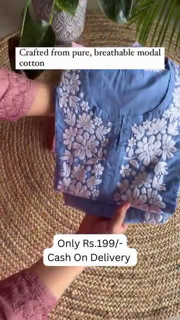 Ethnic Motifs Embroidered Chikankari Pure Cotton Chikankari Kurti - Image 7