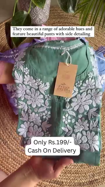 Ethnic Motifs Embroidered Chikankari Pure Cotton Chikankari Kurti - Image 5