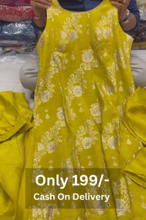 Women Floral Yoke Design High Slit Pure Cotton Kurta with Palazzos & With Dupatta
