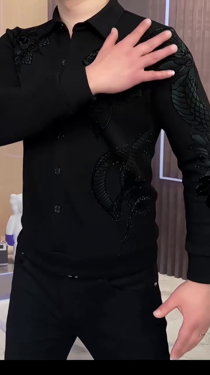 Serpentine Dragon Handwork Designer Slim Fit Shirt - Image 8