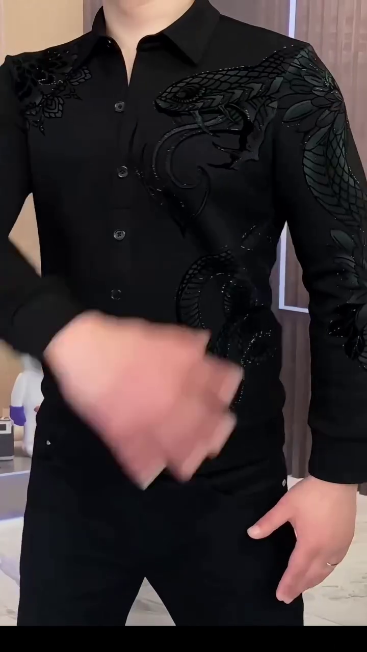 Serpentine Dragon Handwork Designer Slim Fit Shirt - Image 7