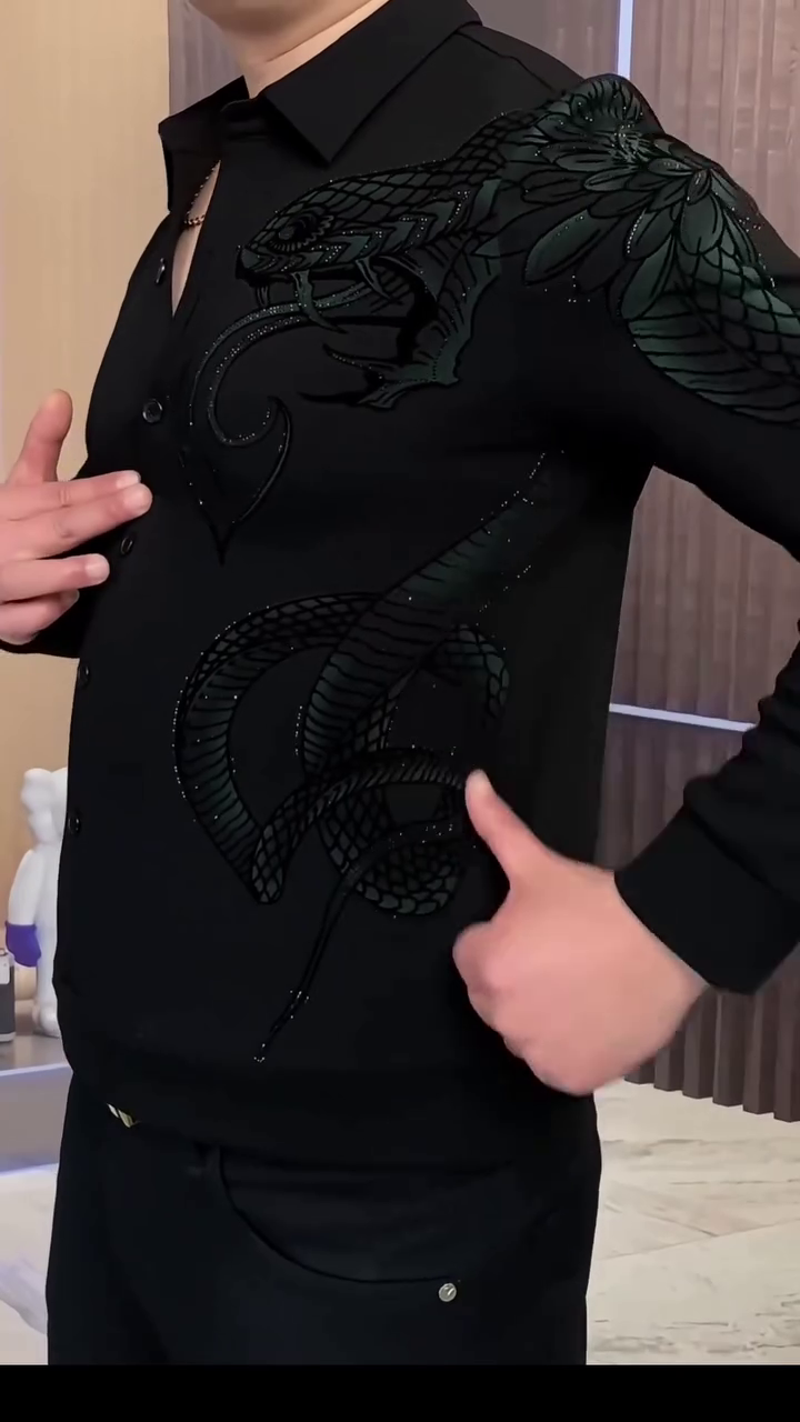 Serpentine Dragon Handwork Designer Slim Fit Shirt - Image 6
