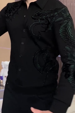 Serpentine Dragon Handwork Designer Slim Fit Shirt