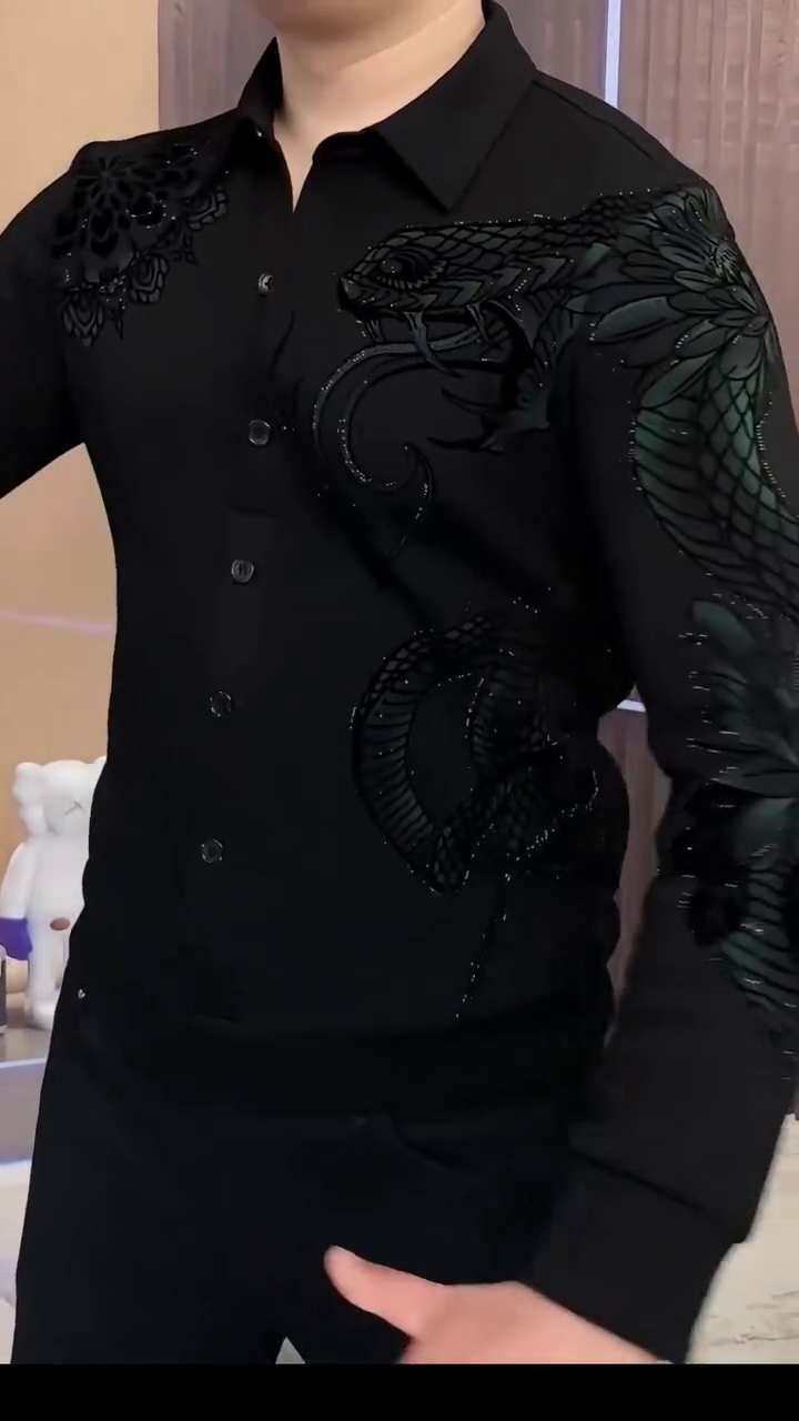 Serpentine Dragon Handwork Designer Slim Fit Shirt
